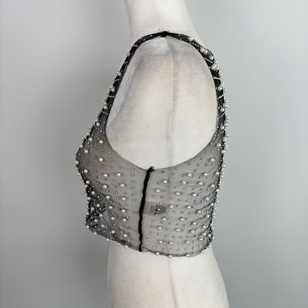 Beach Bunny Glitzy Girl Mesh Pearl Top & Skirt Set in Black Size S - Picture 3 of 15